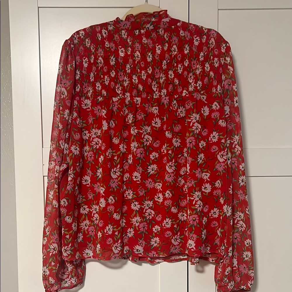 Draper James Red Ruffled Notched Collar Blouse - Picture 5 of 5